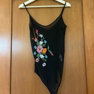 Zara NWOT see through embroidery body - black - xs